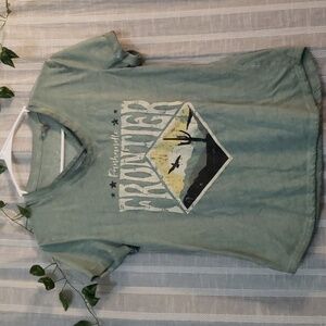 Panhandle Slim Western Short Sleeve Shirt V Neck Sage Green Desert Graphic